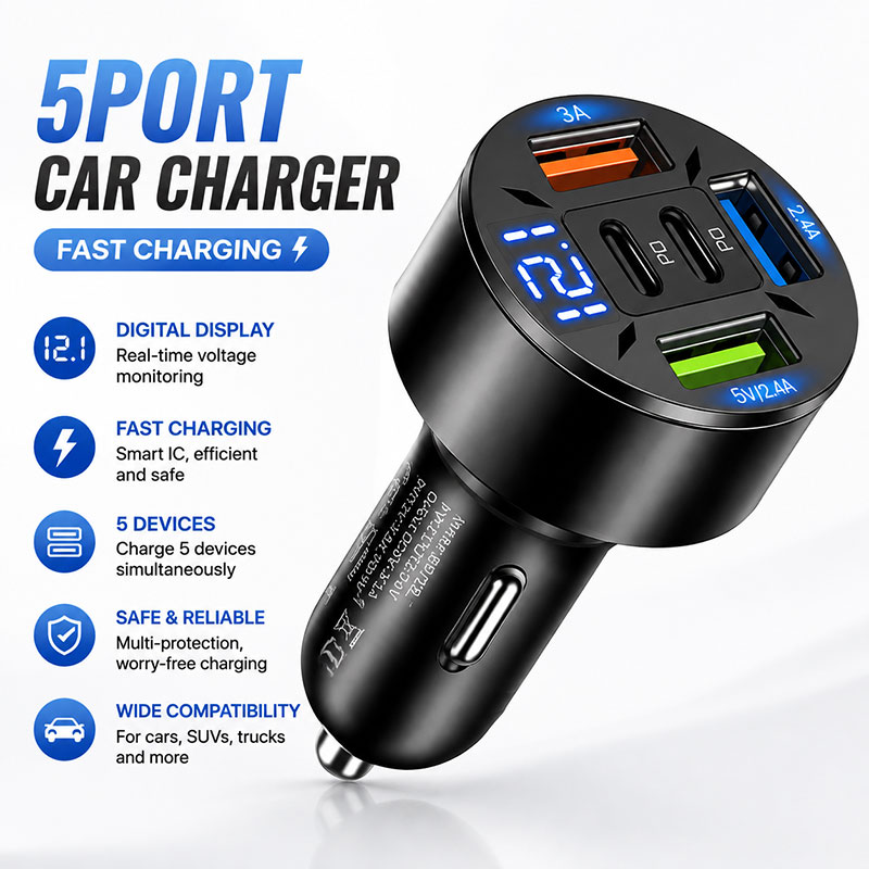 Usb C Power Adapter - 5Port Car Charger for for iPhone