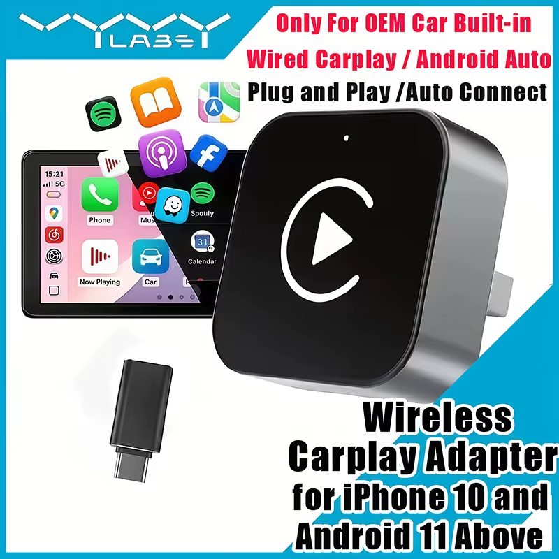 Usb C Power Adapter - 2-in-1 Wireless CarPlay Adapter Plug-and-Play for