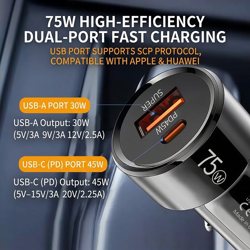 75W Dual Port Car Charger PD 4 - Usb C Power Adapter recension och pris
